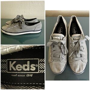 Keds Kickstart Metallic Canvas Lace Up Shoes Sneakers Gray Silver Worn Once 6 36